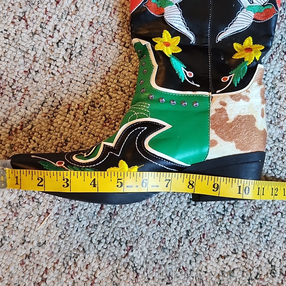 Embroidered Faux Leather Pull On Knee High Cowboy Style Boots. - Picture 10 of 11